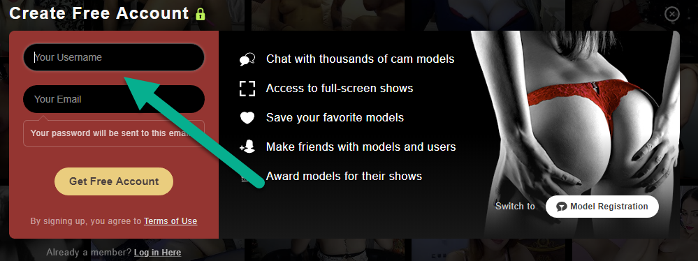 Stripchat open account form