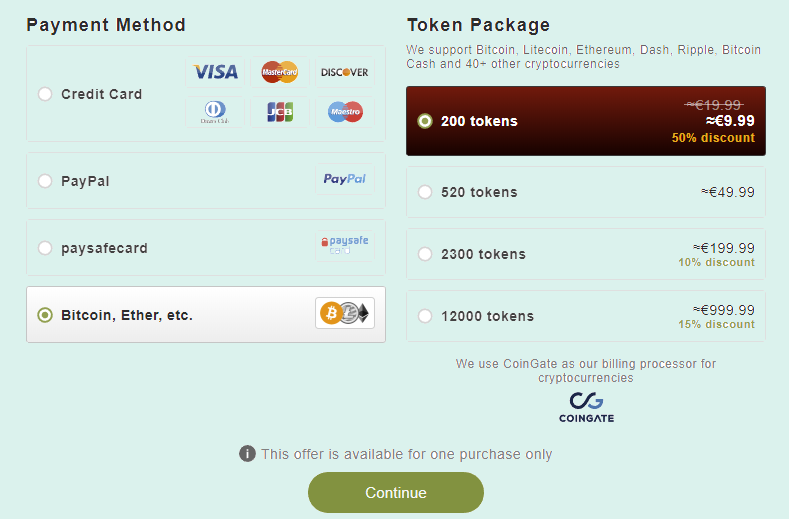 Payment page of the Stripchat.com