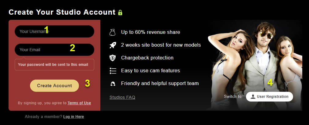 Stripchat studio account registration